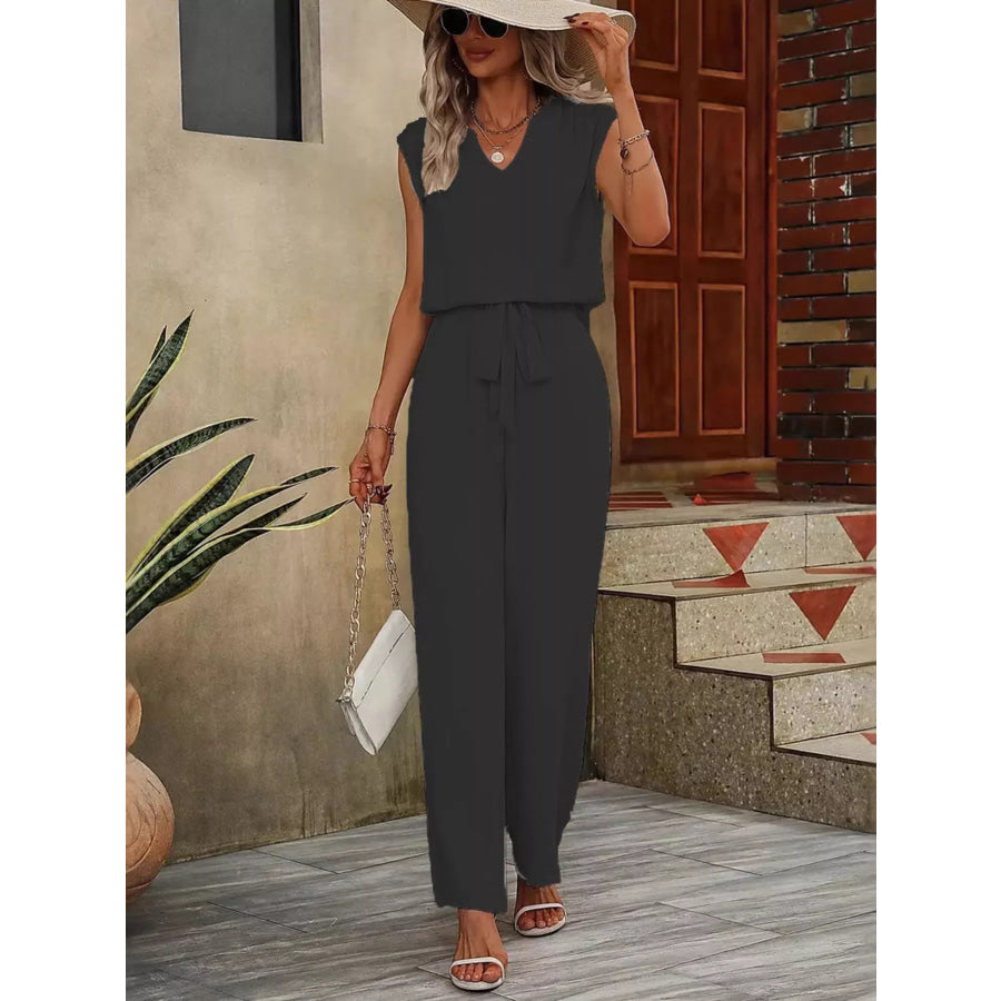 V-Neck Sleeveless Tank and Wide-Leg Pants Set Black / S Apparel and Accessories