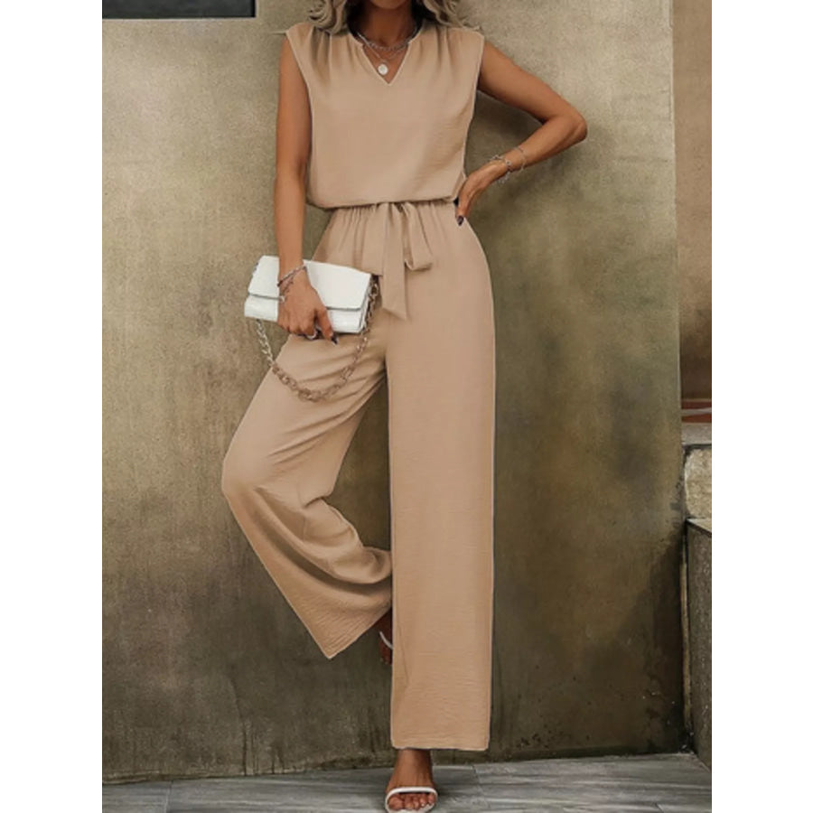 V-Neck Sleeveless Tank and Wide-Leg Pants Set Khaki / S Apparel and Accessories