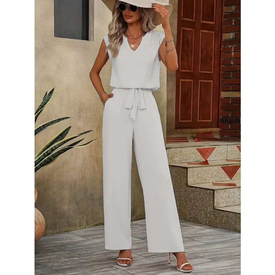 V-Neck Sleeveless Tank and Wide-Leg Pants Set White / S Apparel and Accessories
