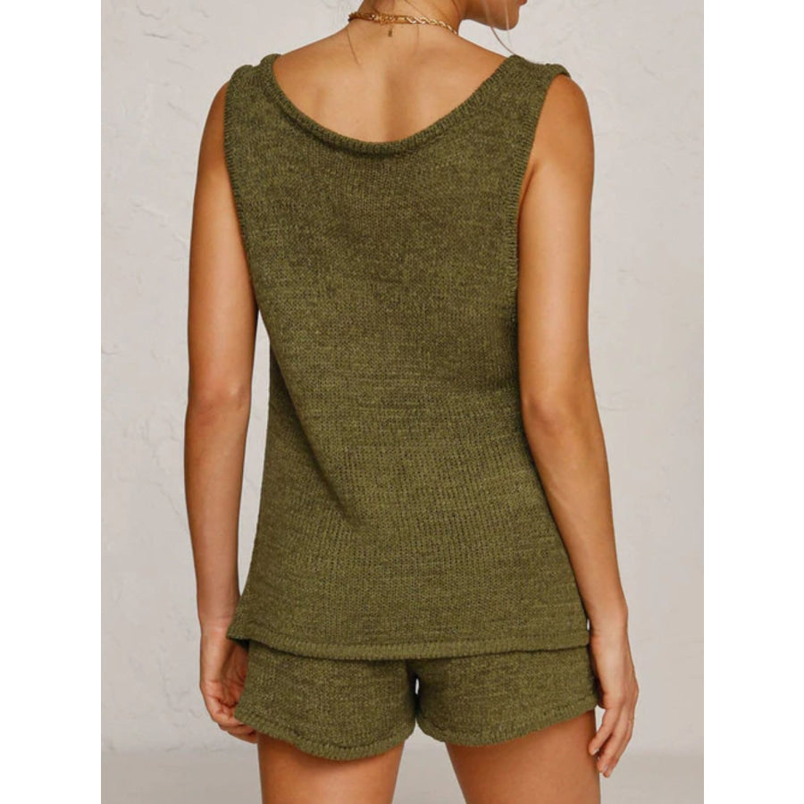 V-Neck Sleeveless Top and Drawstring Shorts Sweater Set Apparel and Accessories