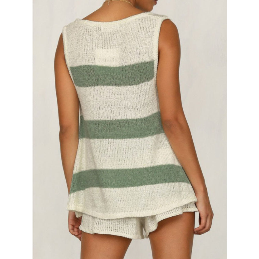 V-Neck Sleeveless Top and Drawstring Shorts Sweater Set Apparel and Accessories