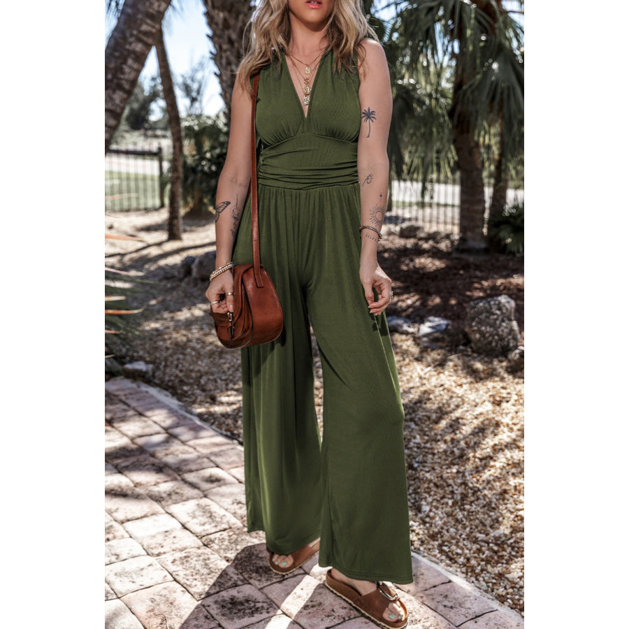 V-Neck Sleeveless Wide Leg Jumpsuit Apparel and Accessories