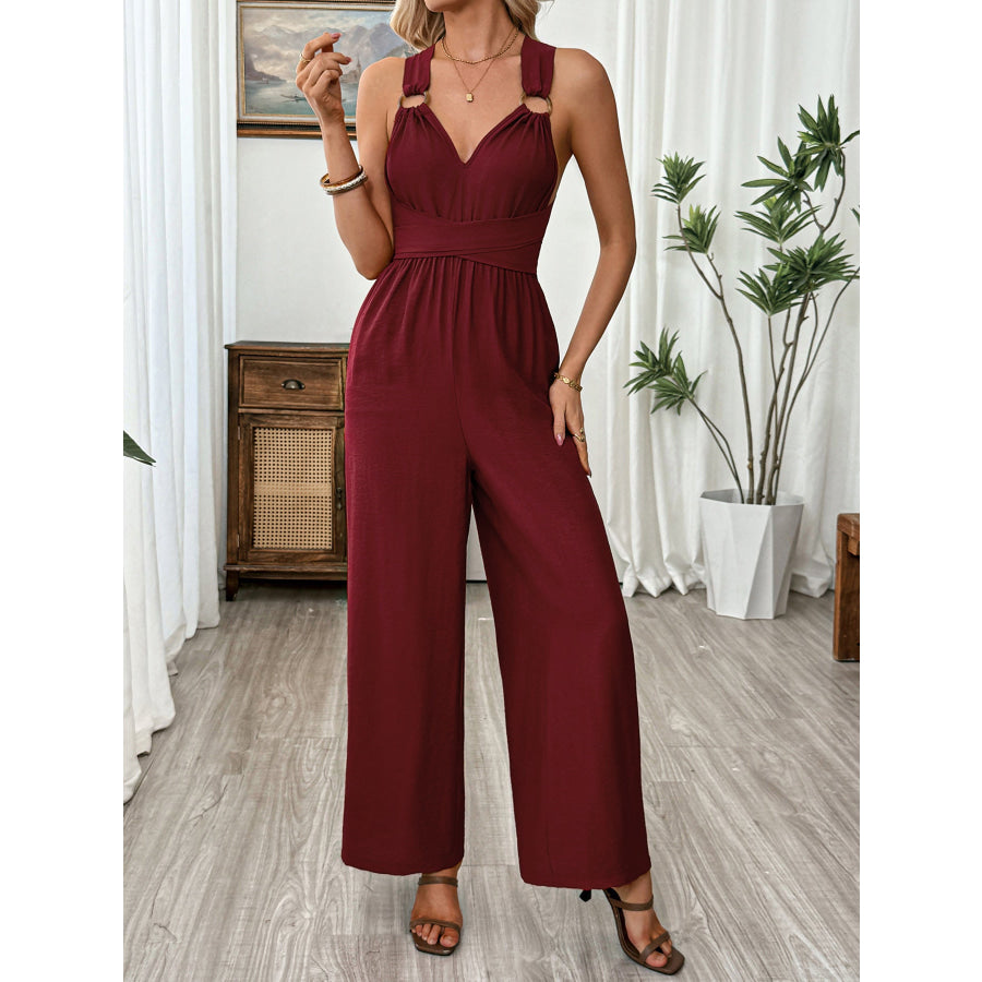 V-Neck Sleeveless Wide Leg Jumpsuit Apparel and Accessories