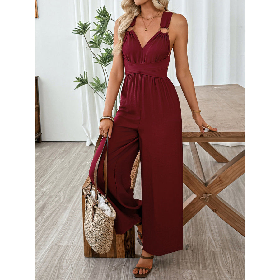 V-Neck Sleeveless Wide Leg Jumpsuit Apparel and Accessories