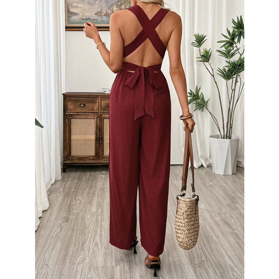 V-Neck Sleeveless Wide Leg Jumpsuit Apparel and Accessories