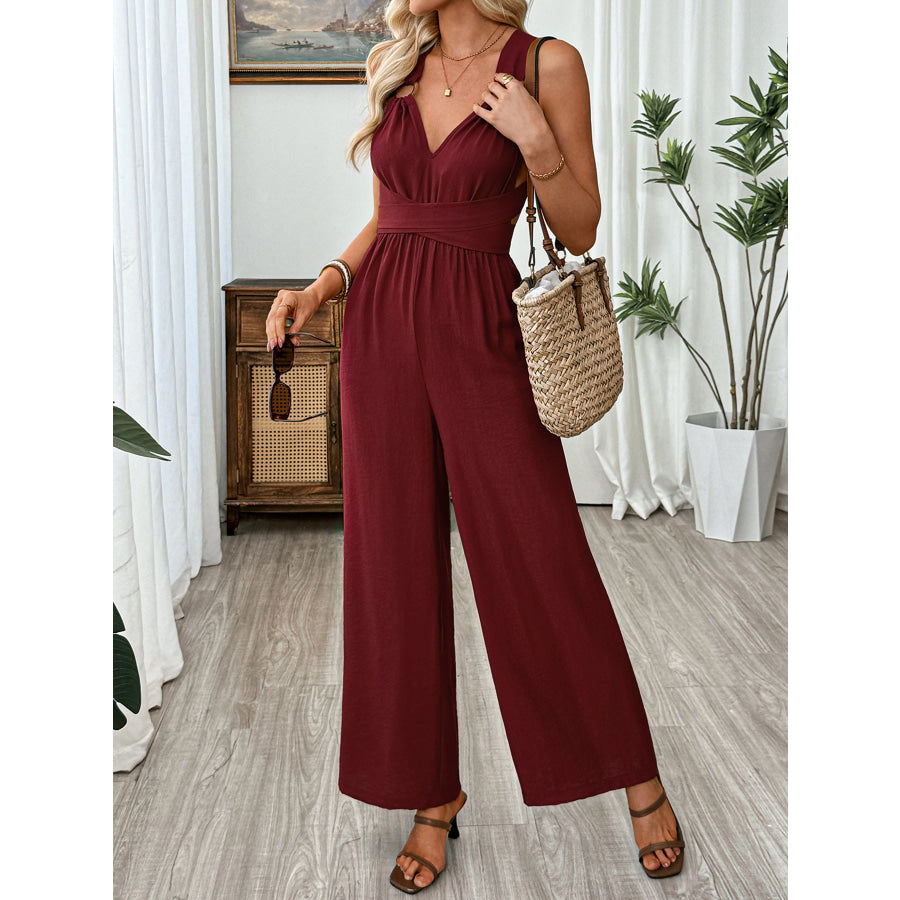 V-Neck Sleeveless Wide Leg Jumpsuit Apparel and Accessories
