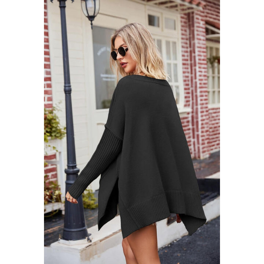 V-Neck Slit Exposed Seam Sweater Clothing