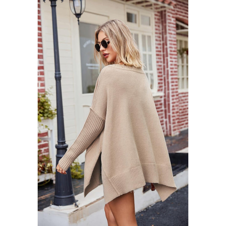 V-Neck Slit Exposed Seam Sweater Clothing