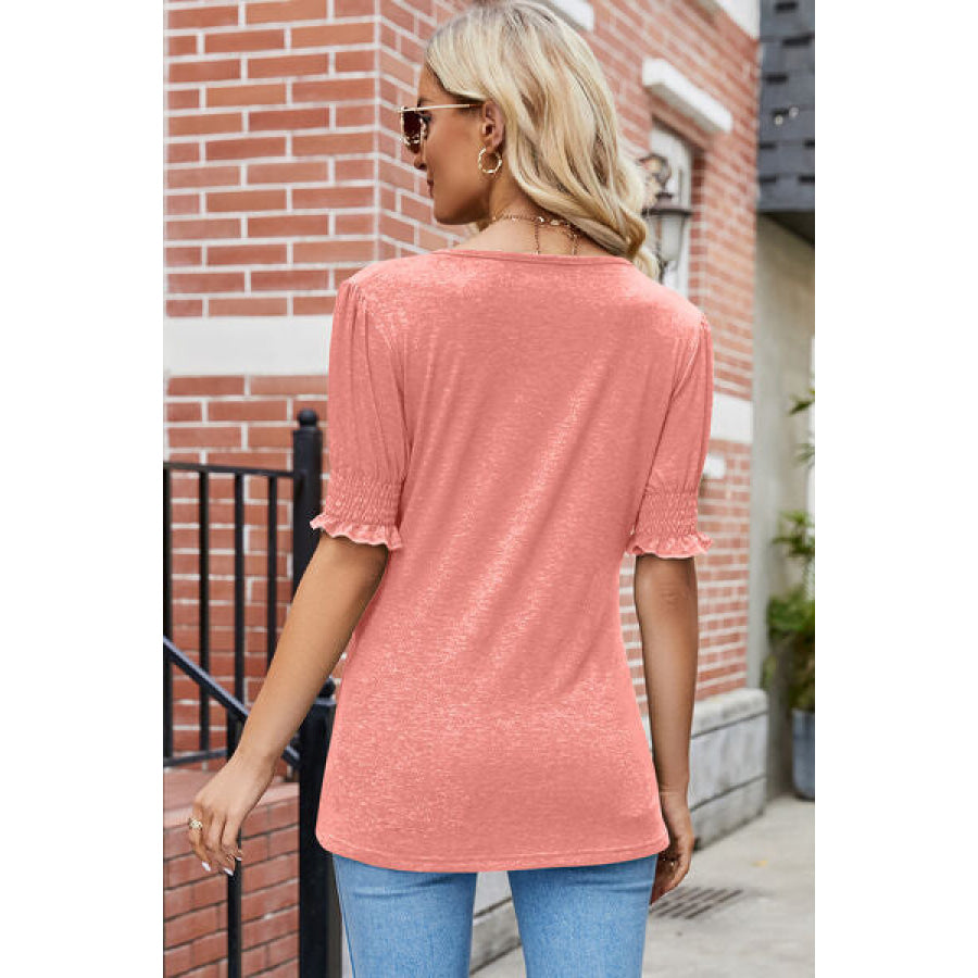 V - Neck Smocked Short Sleeve T - Shirt Apparel and Accessories