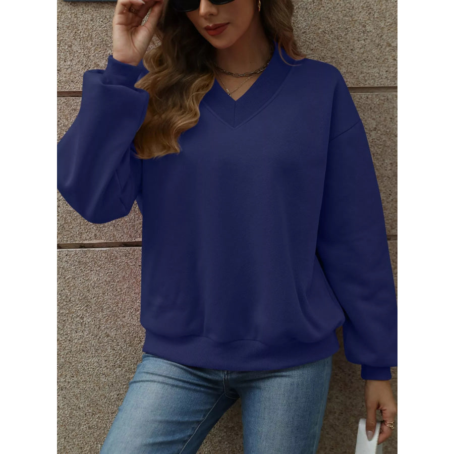 V-Neck Solid Color Casual Sweatshirt Apparel and Accessories