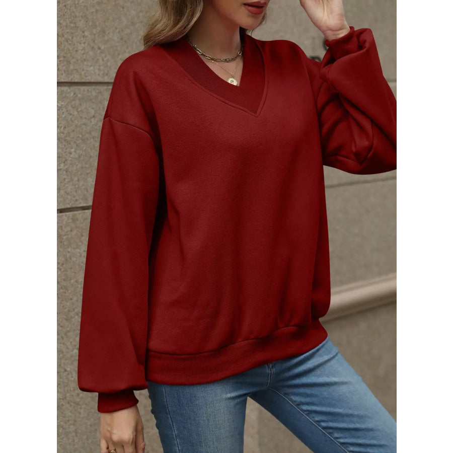 V-Neck Solid Color Casual Sweatshirt Apparel and Accessories