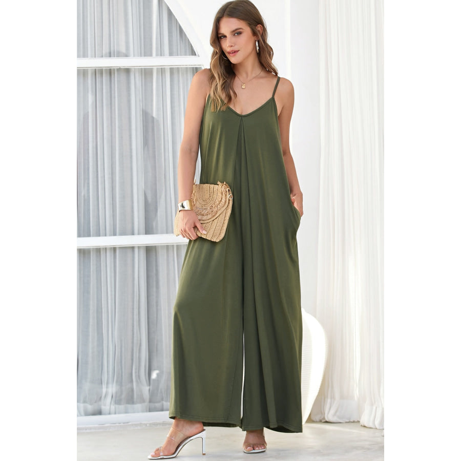 V - Neck Spaghetti Strap Jumpsuit Apparel and Accessories