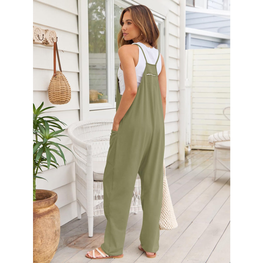 V - Neck Spaghetti Strap Jumpsuit Matcha Green / S Apparel and Accessories