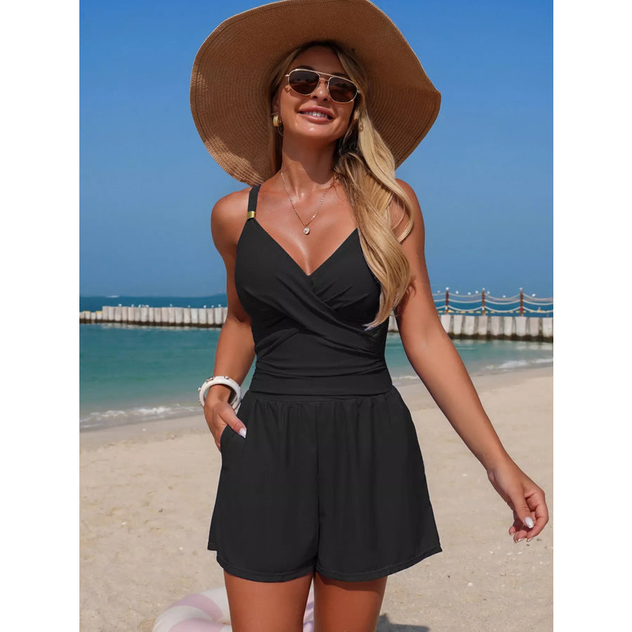 V-Neck Spaghetti Strap One-Piece Swimsuit Apparel and Accessories