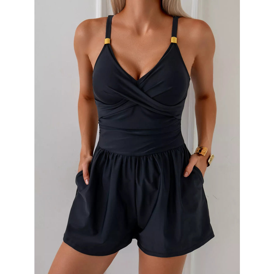 V-Neck Spaghetti Strap One-Piece Swimsuit Apparel and Accessories