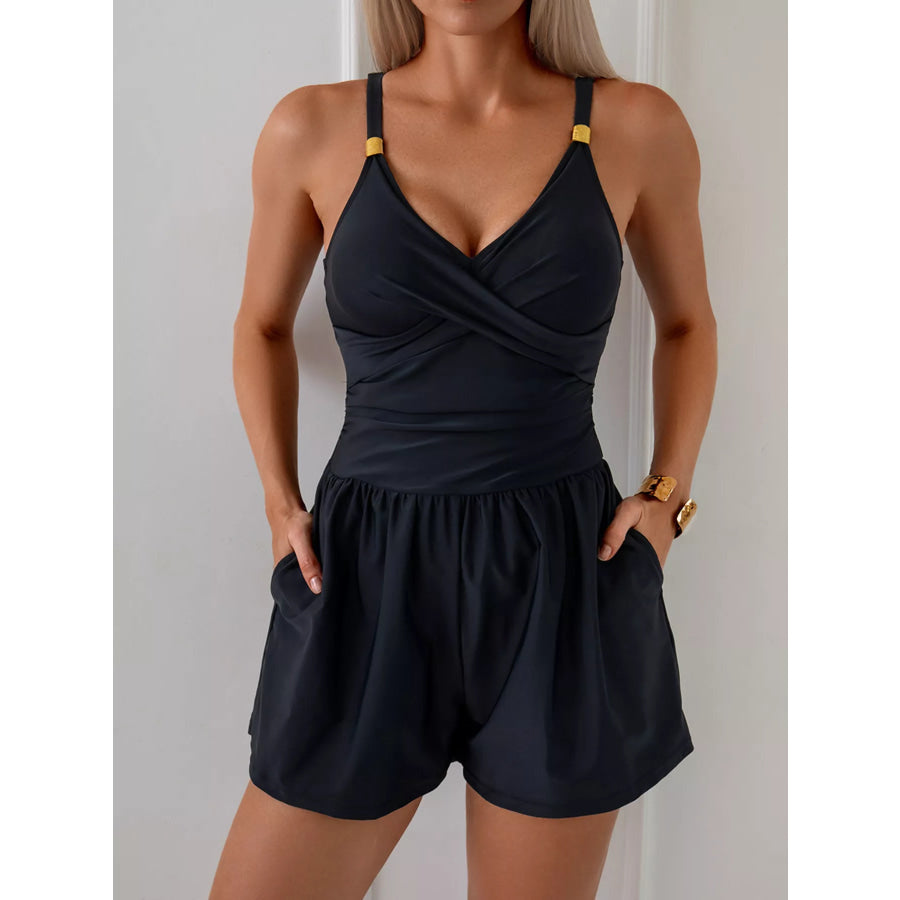 V-Neck Spaghetti Strap One-Piece Swimsuit Apparel and Accessories