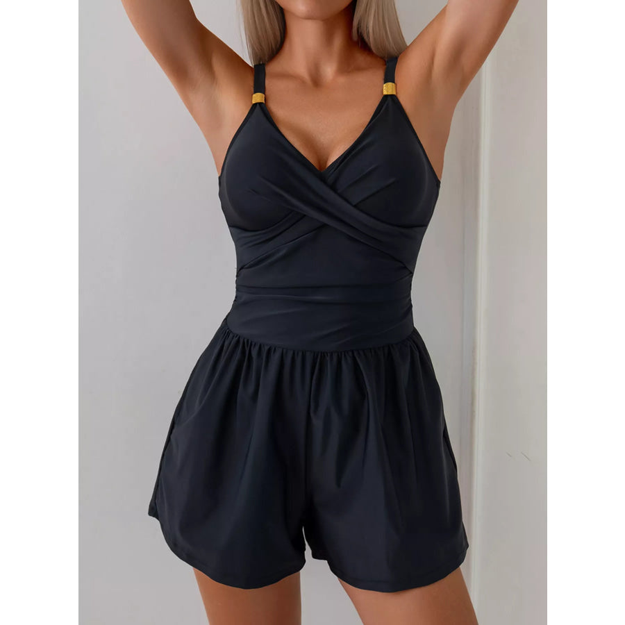 V-Neck Spaghetti Strap One-Piece Swimsuit Apparel and Accessories