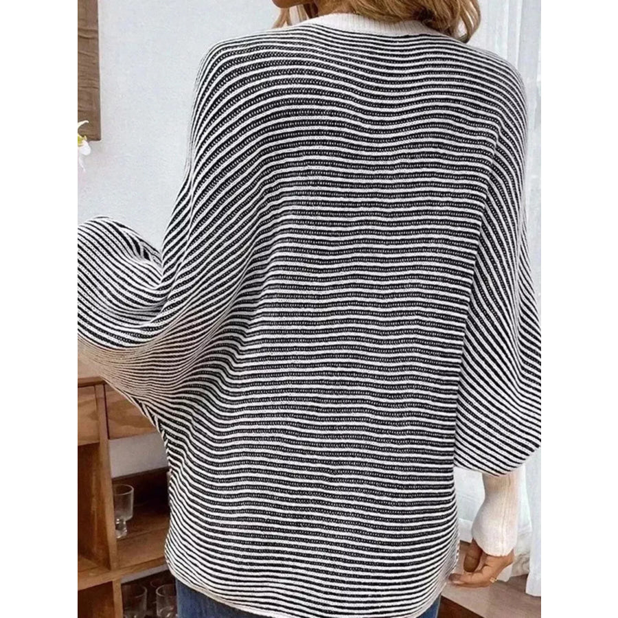 V-Neck Striped Batwing Sleeve Sweater Apparel and Accessories