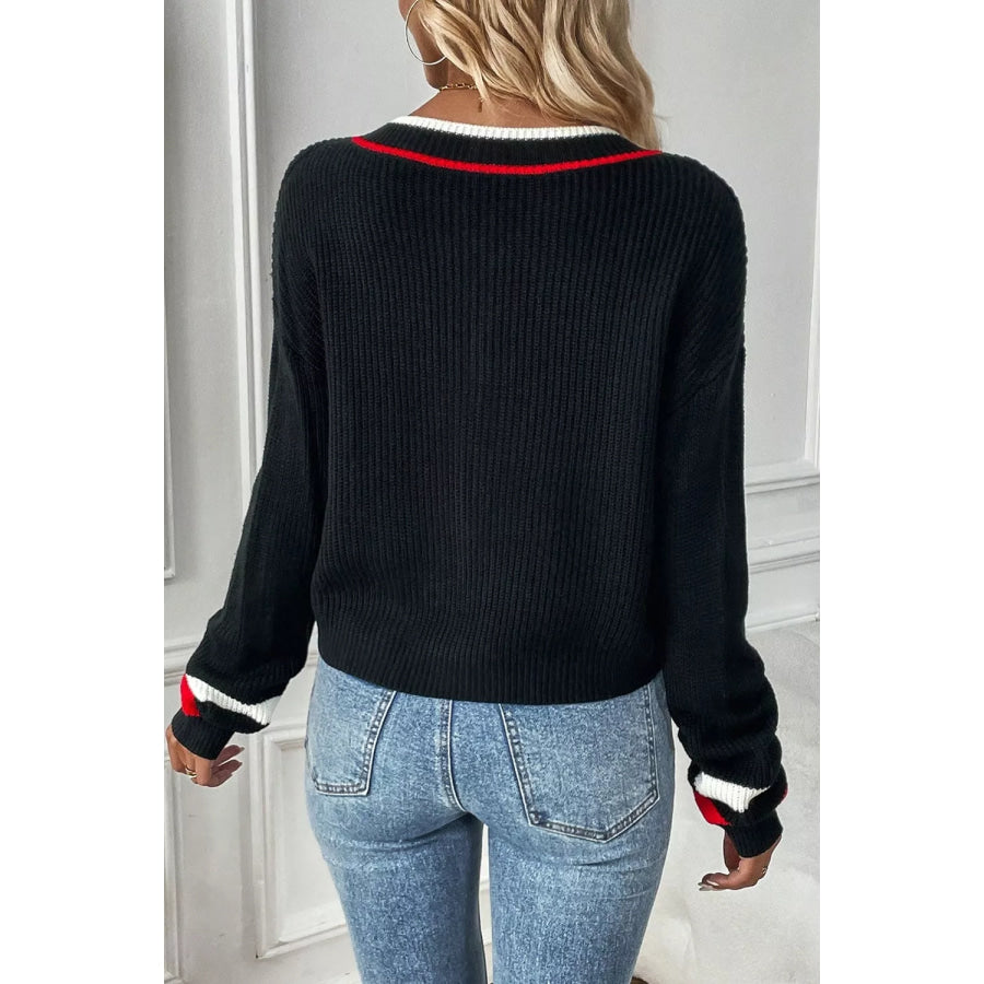 V-Neck Striped Trim Sweater Apparel and Accessories