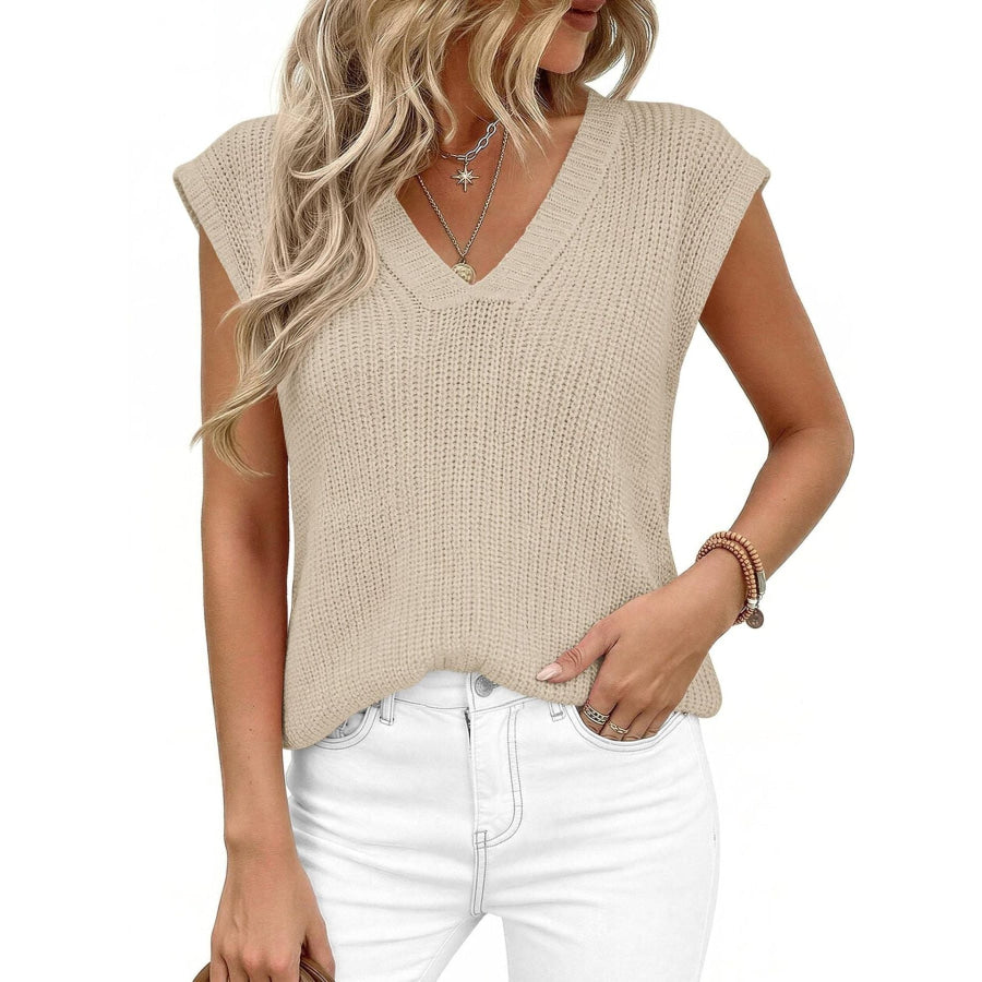 V-Neck Sweater Vest Apricot / S Apparel and Accessories