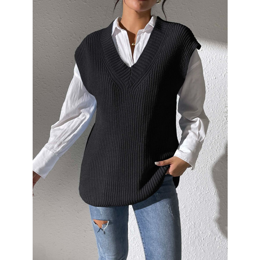 V-Neck Sweater Vest Black / One Size Apparel and Accessories