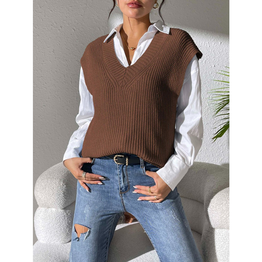 V-Neck Sweater Vest Chocolate / One Size Apparel and Accessories