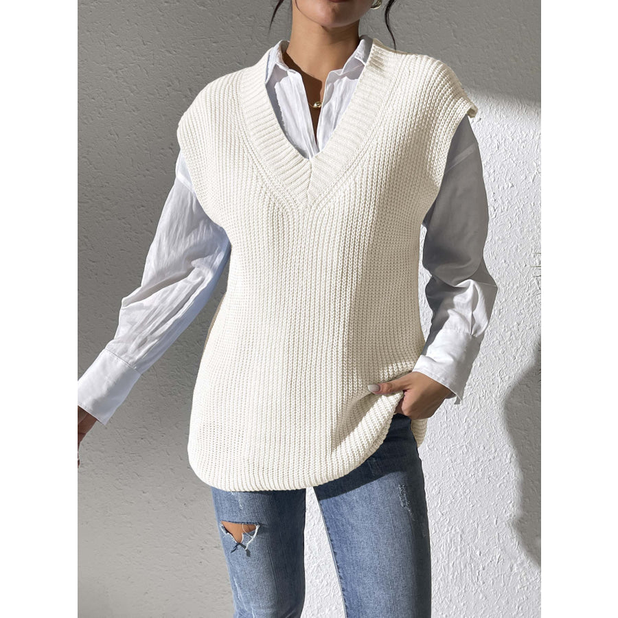 V-Neck Sweater Vest Ivory / One Size Apparel and Accessories