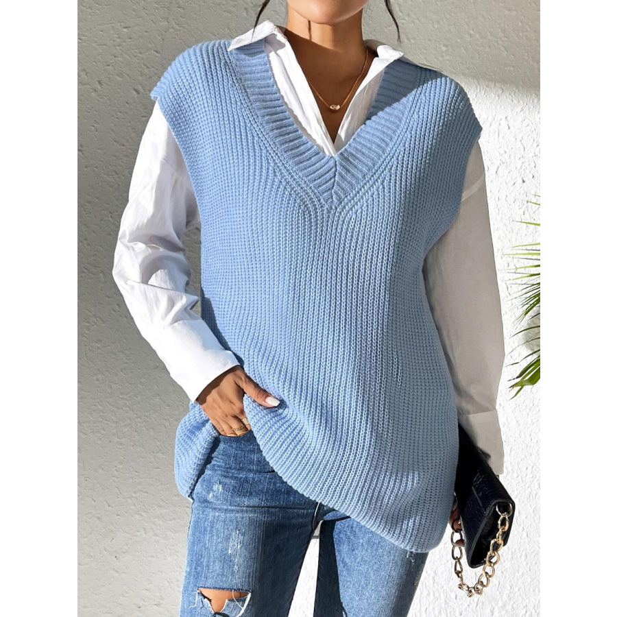 V-Neck Sweater Vest Light Blue / One Size Apparel and Accessories