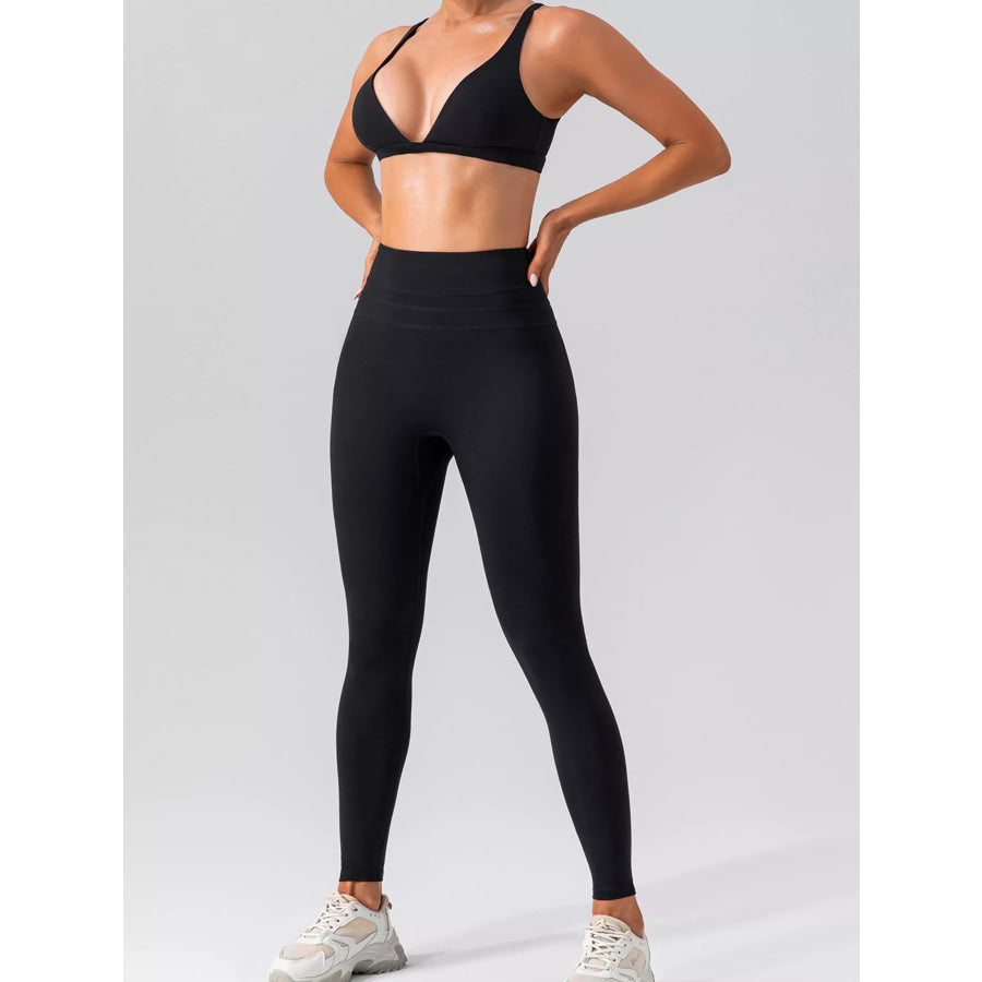 V-Neck Tank and High-Waisted Seamless Pants Active Set Black / S/4 Apparel and Accessories