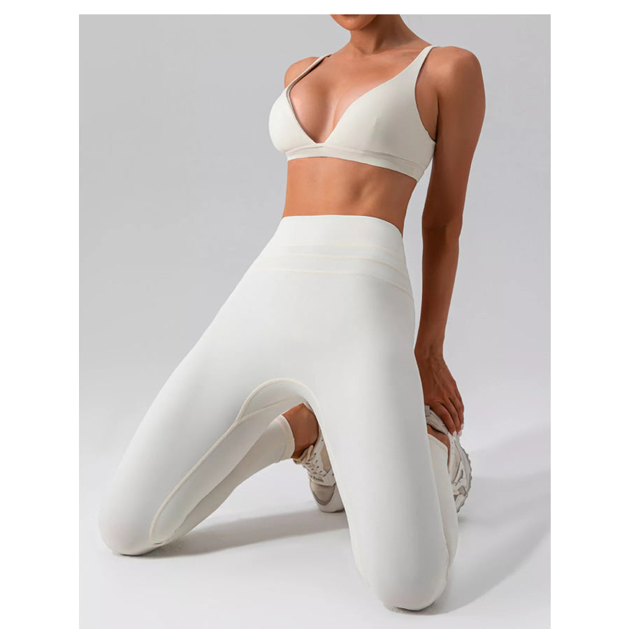 V-Neck Tank and High-Waisted Seamless Pants Active Set Creamy-white / S/4 Apparel and Accessories