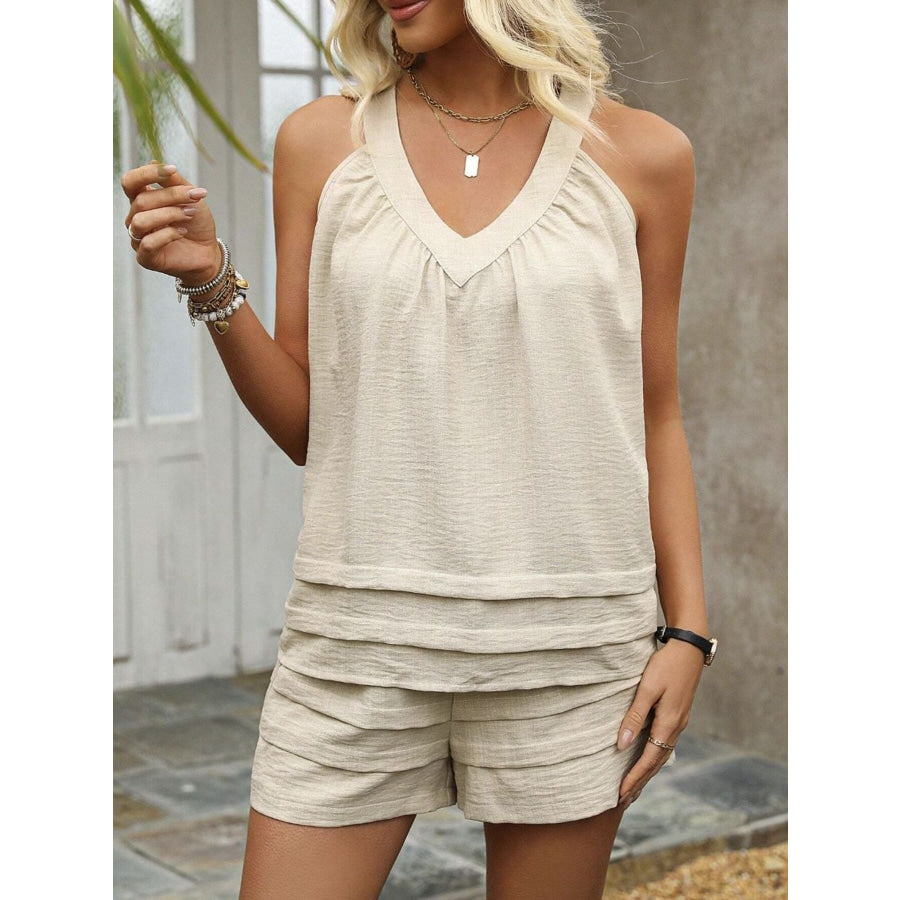 V-Neck Tank and Shorts Set Apricot / S Apparel and Accessories