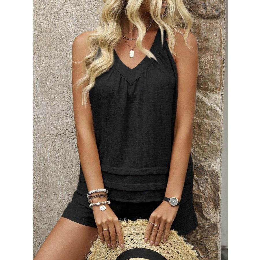 V-Neck Tank and Shorts Set Black / S Apparel and Accessories