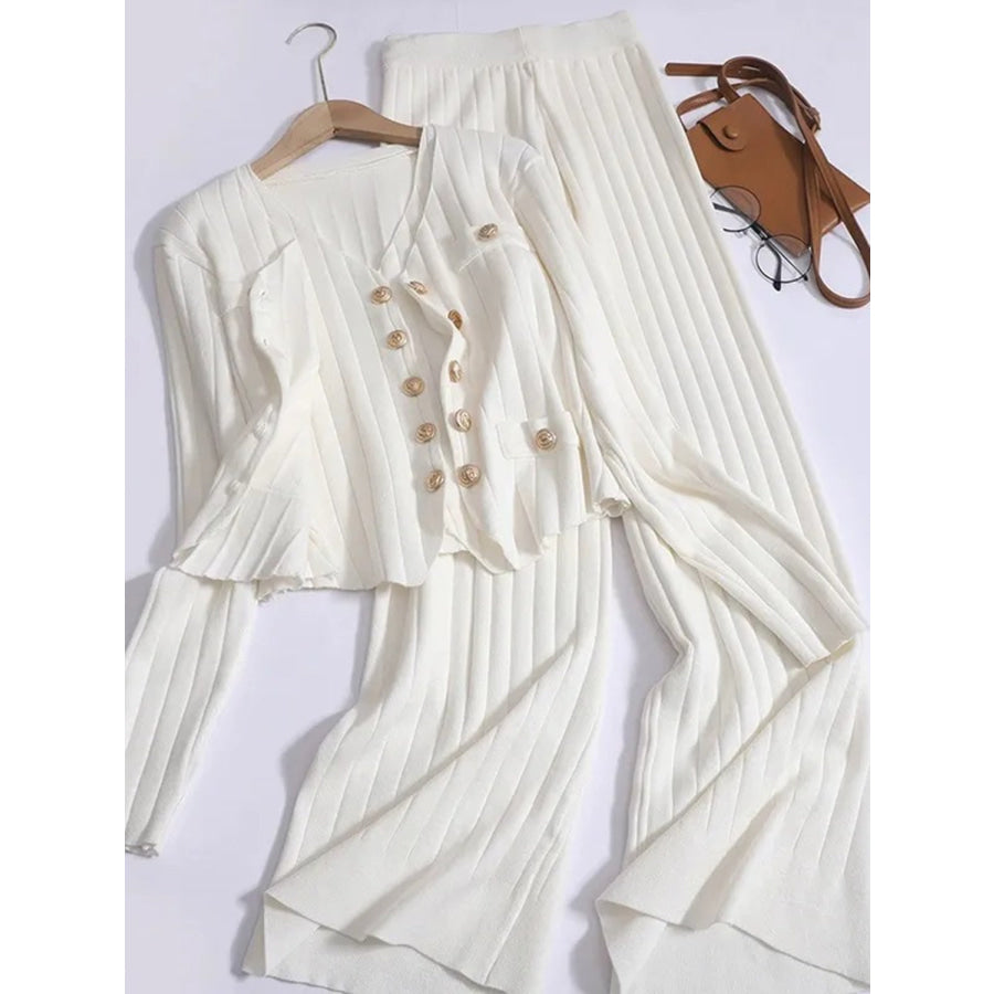 V-Neck Tank Cardigan and Pants Three-Piece Sweater Set Apparel and Accessories