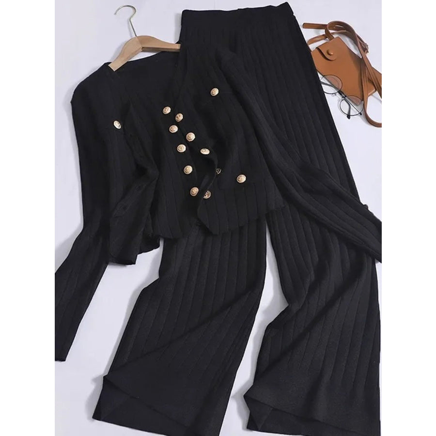 V-Neck Tank Cardigan and Pants Three-Piece Sweater Set Apparel and Accessories