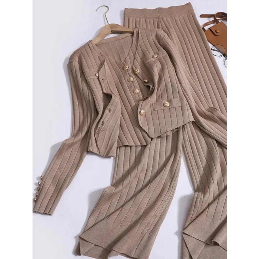 V-Neck Tank Cardigan and Pants Three-Piece Sweater Set Apparel and Accessories