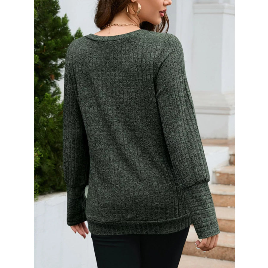 V-Neck Textured Knit Long Sleeve T-Shirt Apparel and Accessories