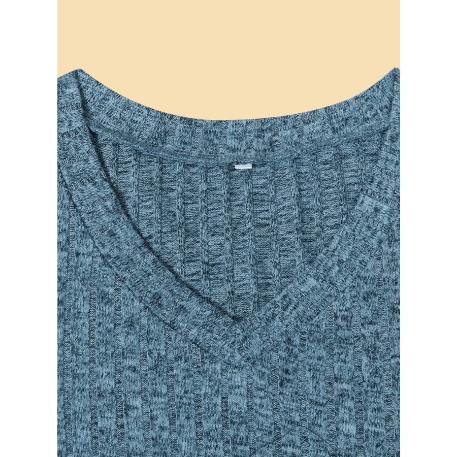 V-Neck Textured Knit Long Sleeve T-Shirt Apparel and Accessories