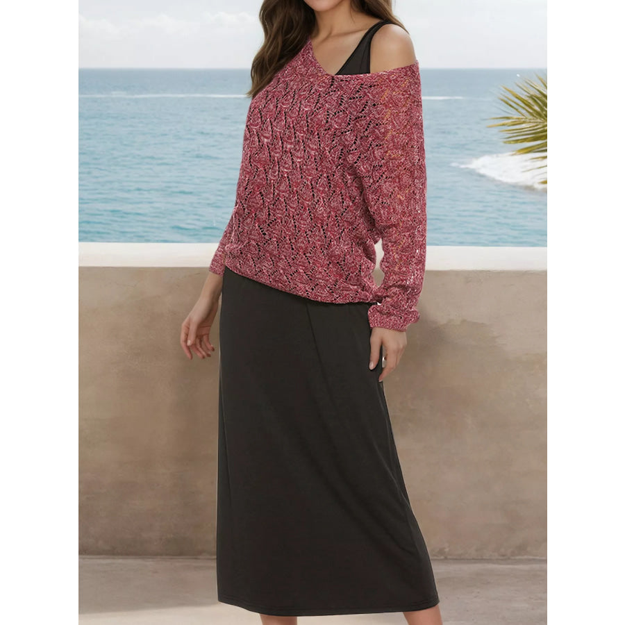V-Neck Textured Knit Top Rust / One Size Apparel and Accessories