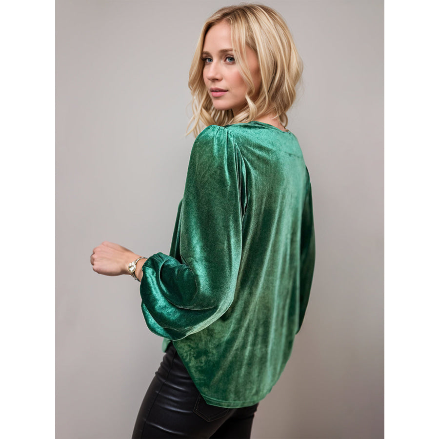 V-Neck Three-Quarter Sleeve Blouse Dark Green / S Apparel and Accessories