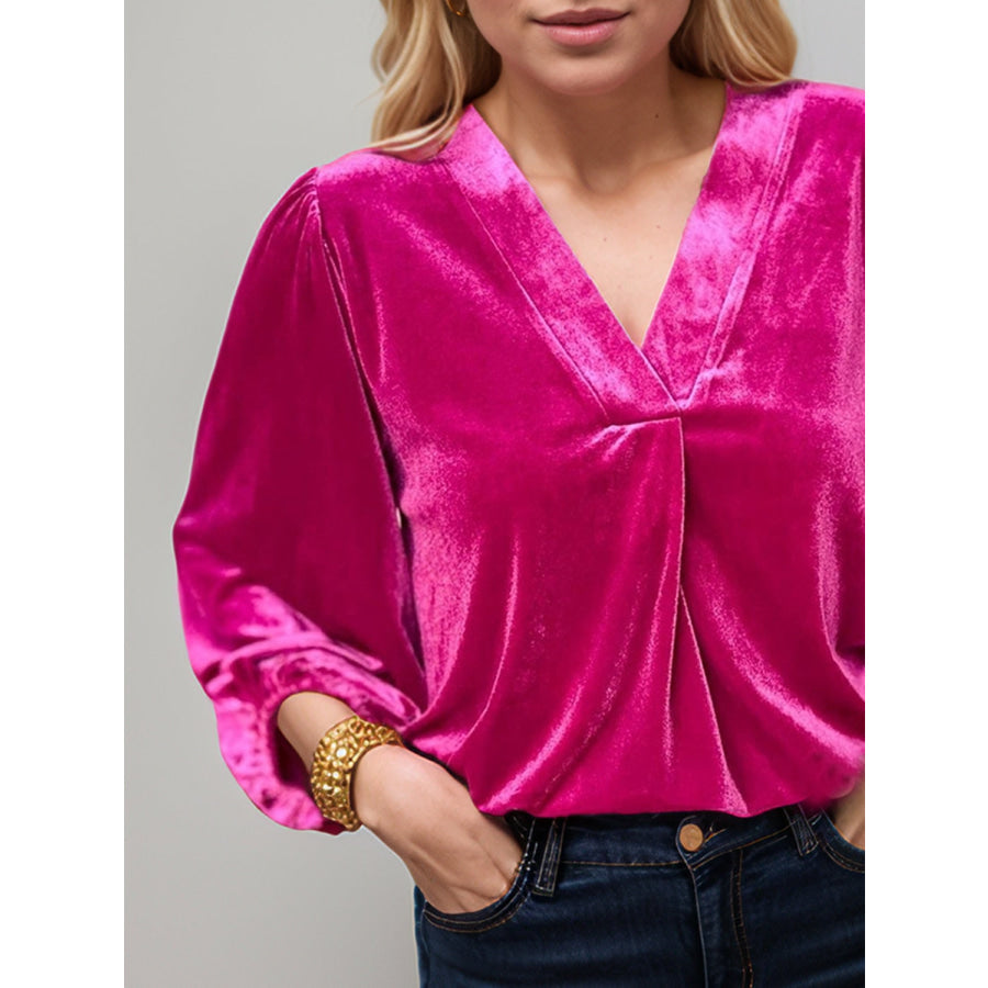 V-Neck Three-Quarter Sleeve Blouse Apparel and Accessories