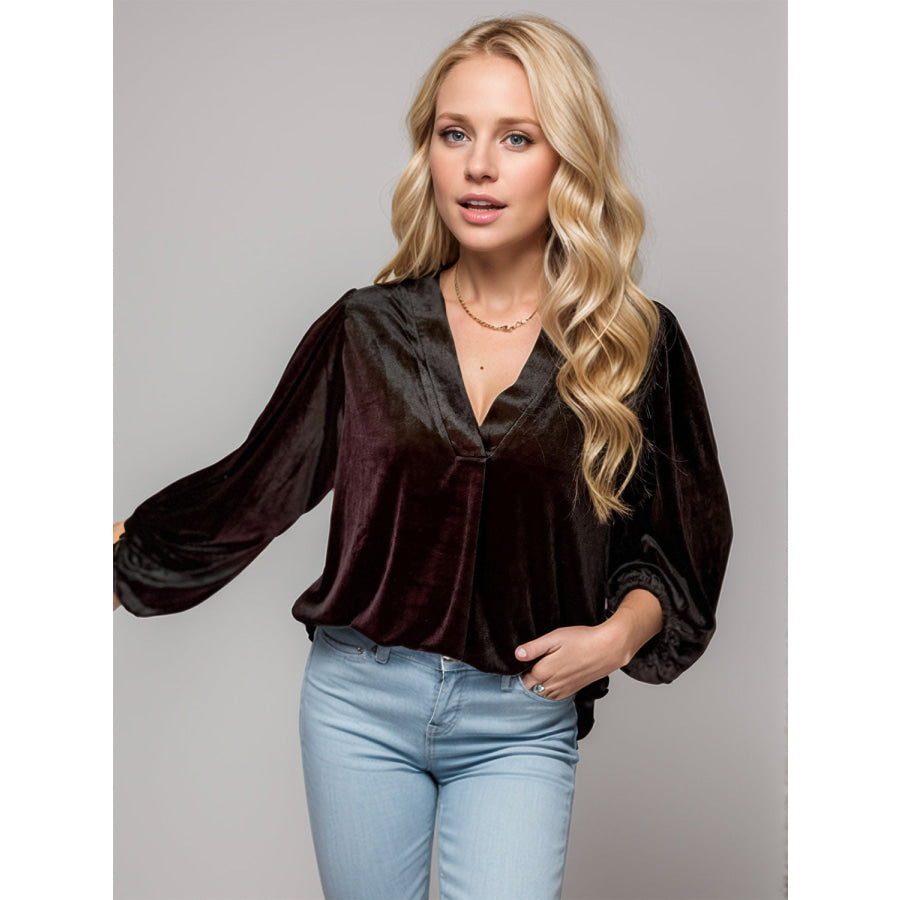 V-Neck Three-Quarter Sleeve Blouse Apparel and Accessories