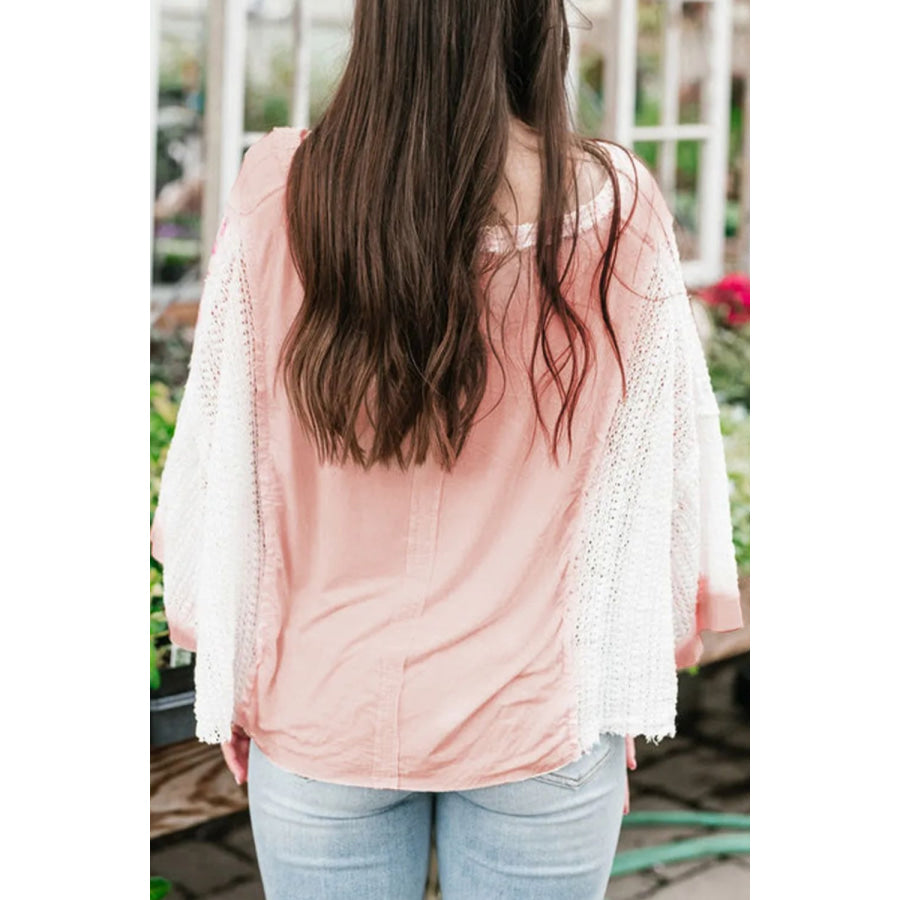 V-Neck Three-Quarter Sleeve Blouse Blush Pink / S Apparel and Accessories