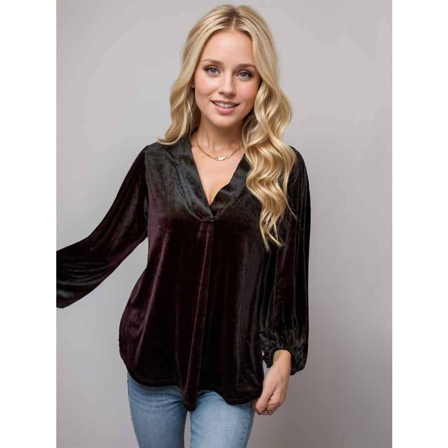 V-Neck Three-Quarter Sleeve Blouse Black / S Apparel and Accessories