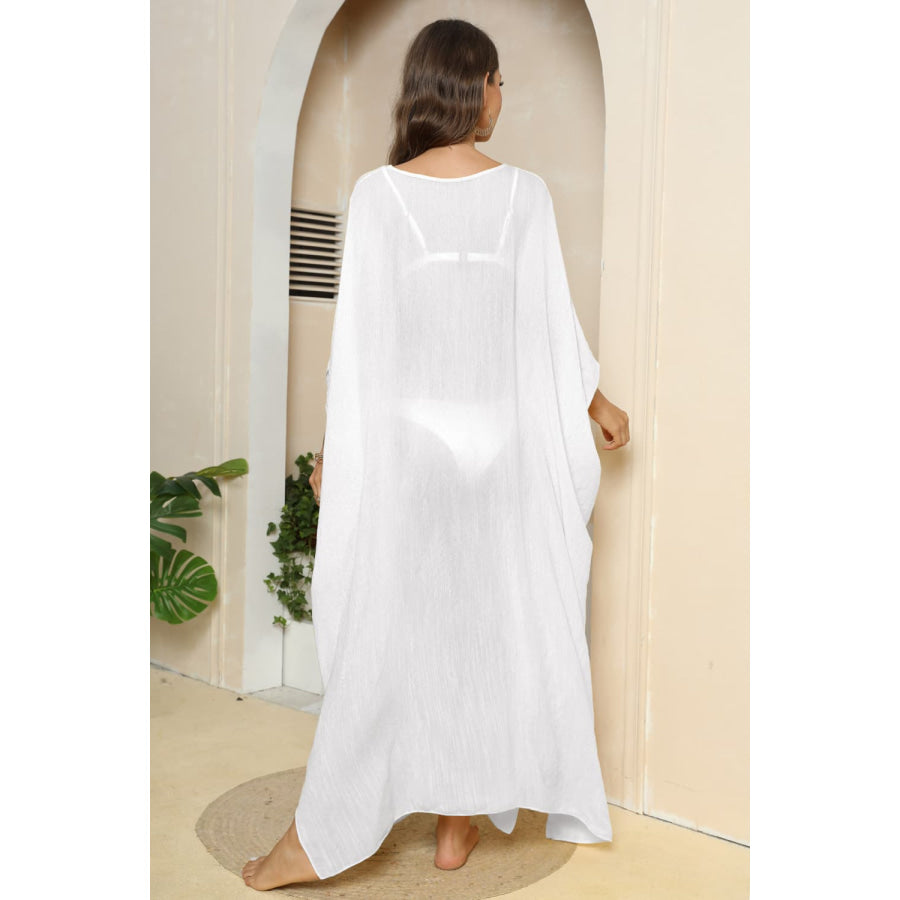 V-Neck Three-Quarter Sleeve Cover-Up White / One Size Apparel and Accessories
