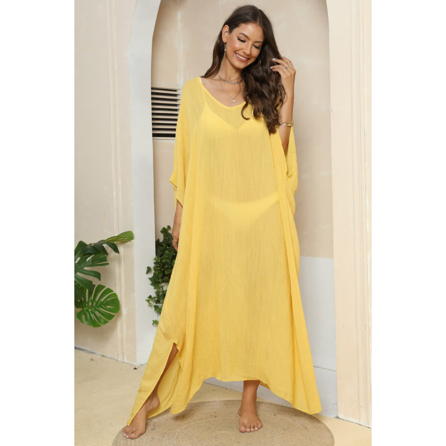 V-Neck Three-Quarter Sleeve Cover-Up Yellow / One Size Apparel and Accessories