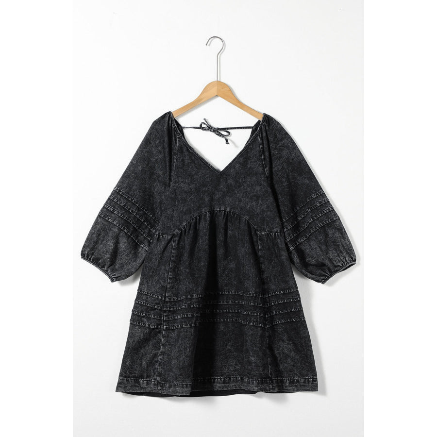 V-Neck Three Quarter Sleeve Denim Dress Apparel and Accessories