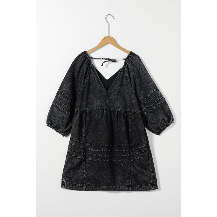 V-Neck Three Quarter Sleeve Denim Dress Apparel and Accessories