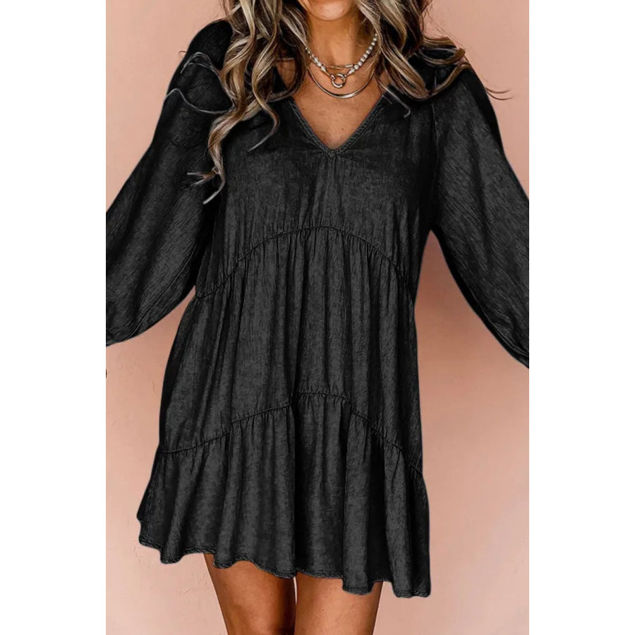 V-Neck Three-Quarter Sleeve Denim Dress Apparel and Accessories