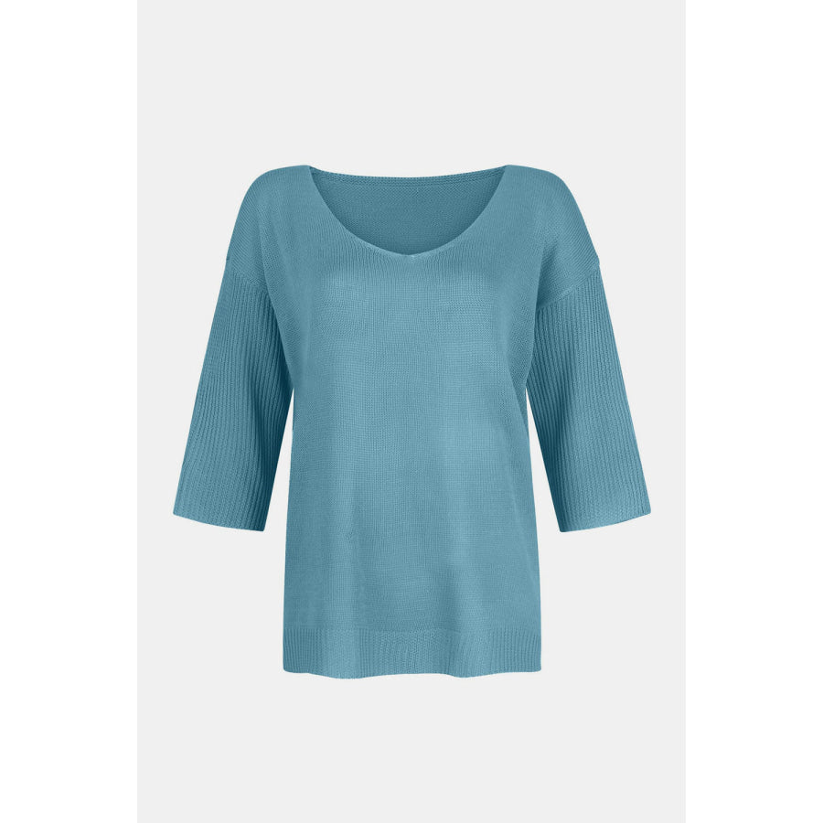 V-Neck Three-Quarter Sleeve Knit Top Apparel and Accessories