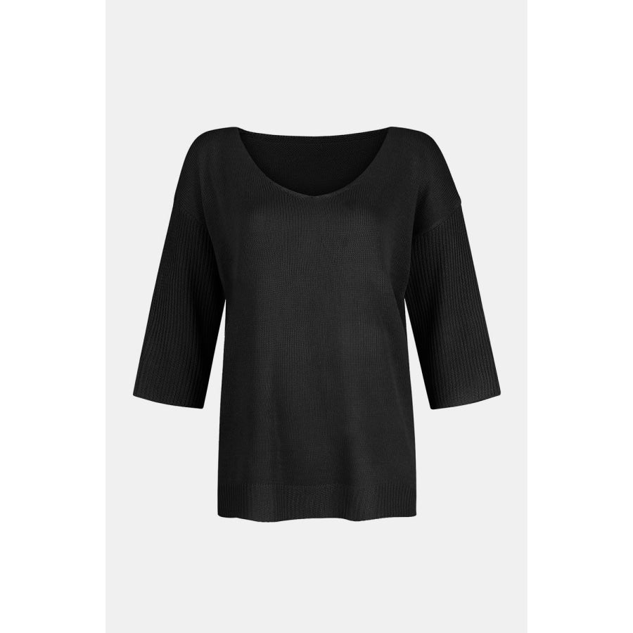 V-Neck Three-Quarter Sleeve Knit Top Apparel and Accessories